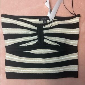 Papermoon Black & Cream Striped Strapless Ribbed Crop Top